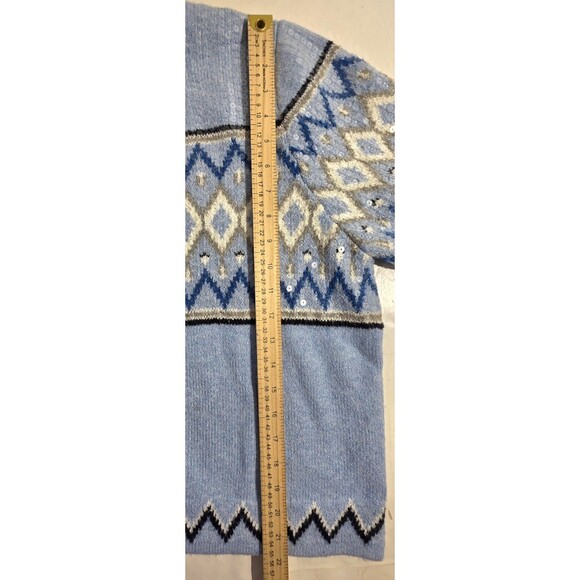Loft Women's Sequin Fair Isle Cardigan Sweater Blue Shimmery Winter Holidays XXL - Picture 12 of 15